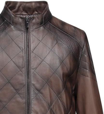 Cuadra Men's Brown Ovine Leather Jacket with Mao Collar