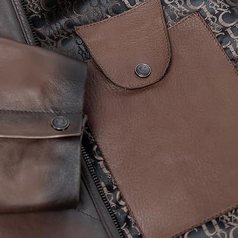 Cuadra Men's Brown Ovine Leather Jacket with Mao Collar